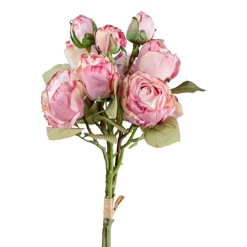 CREATIV green künstlicher Vintagerosenbund in dunkelrosa I dekoraktiver Rosenstrauß I künstliche Rosen I Rosen für Hochzeit & als Deko I hochwertige & dekorativer Strauß I Blumenstrauß künstlich von CREATIV green