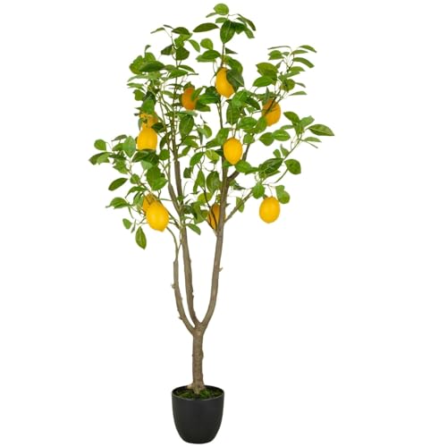 CREATIV green künstlicher Zitronenbaum 145cm I Künstlicher Zitronenbaum mit 10 Zitronen im Topf 18x16,5cm I mediterraner Kunstbaum mit naturgetreuen Blättern & Zitronen I hochwertige Kunstpflanzen von CREATIV green