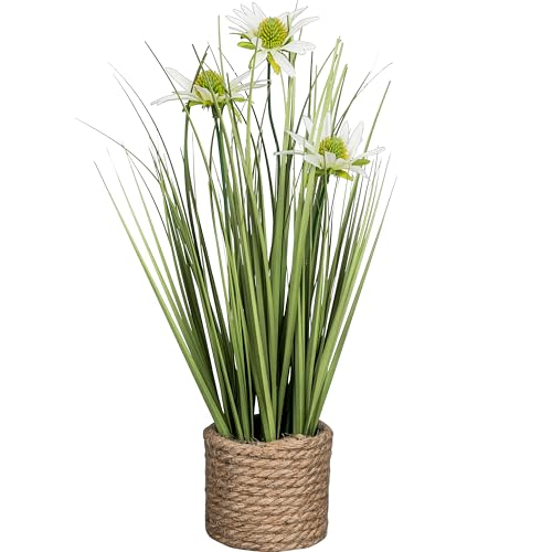 CREATIV green künstliches Rudbeckiengras im Topf 40cm I künstlicher Grasbusch mit Blüten im Topf I dekoratives Ziergras für Innen I hochwertige & dekorative Dekopflanze I Kunstpflanze von CREATIV green