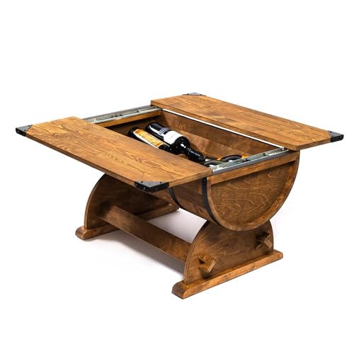 CREATIVE COOPER Couchtisch im Stil der Weinfass-Bar, Minibar mit Schiebeage, rustikaler Tisch aus Massivholz, Industriestil, stabile Konstruktion, Weinregal, Vatertagsgeschenk, 80 x 50,5 x 47 cm von CREATIVE COOPER