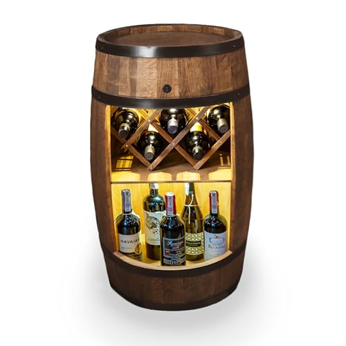CREATIVE COOPER Fass bar mit Weinhalter - Weinregal LED - Holzfass Hausbar 80x50cm - Rustikaler deko Barschrank Weinständer – Weinschrank (Dunkelbraun) von CREATIVE COOPER