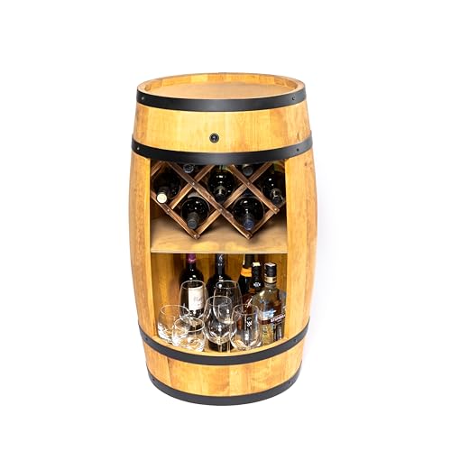 CREATIVE COOPER Fass bar mit Weinhalter - Weinregal LED- Holzfass Hausbar 80x50cm - Rustikaler deko Barschrank Weinständer – Weinschrank (Hellbraun) von CREATIVE COOPER