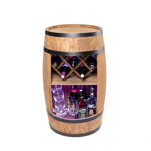 CREATIVE COOPER Fass bar mit Weinhalter - Weinregal LED RGB - Holzfass Hausbar 80x50cm - Rustikaler deko Barschrank Weinständer – Weinschrank (Dunkelbraun) von CREATIVE COOPER