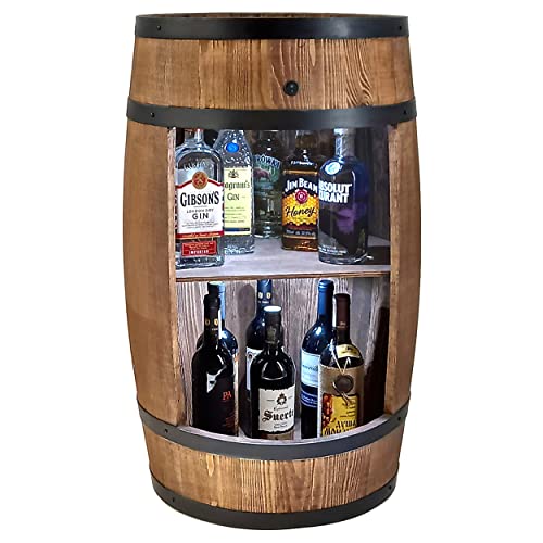 CREATIVE COOPER Holzfass Hausbar mit LED-Leuchten - Weinschrank im Retro Stil - Weinfass Bar - Weinregal Holz - Holzbar 80cm hoch - Nadelbaumholz - Fassbar Stehtisch und Flaschenständer (Wenge) von CREATIVE COOPER