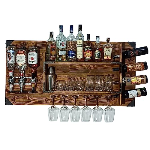 CREATIVE COOPER Holzregal mit Getränkespender | Alkohol-Wandspenderstation für 3 Flaschen | 120x60x14 cm | Vintage & Rustikal | Whisky, Gin, Schnaps | Barkeeper Geschenk | Wandbar für Wohnbereich von CREATIVE COOPER