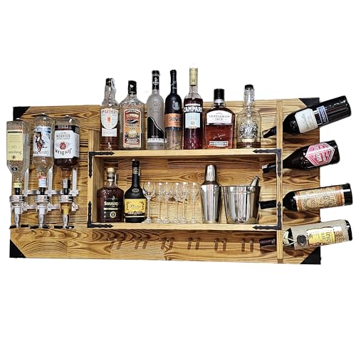 CREATIVE COOPER Holzregal mit Getränkespender | Alkohol-Wandspenderstation für 3 Flaschen | 120x60x14 cm | Vintage & Rustikal | Whisky, Gin, Schnaps | Wandbar für Wohnbereich (Eiche) von CREATIVE COOPER