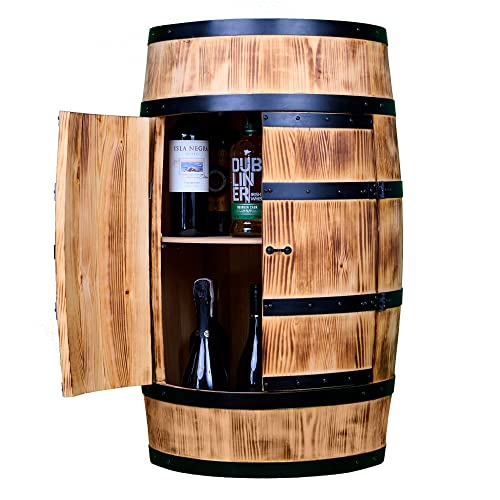 CREATIVE COOPER Weinfass Stehtisch mit Tür - Alkoholschrank Flaschenregal Holz - Holzfass - Fassmöbel - Nadelbaumholz - Wineregal - Weinbar - Fass bar mit Tür - Fassbar 80Cm (Sonnenverbranntes) von CREATIVE COOPER