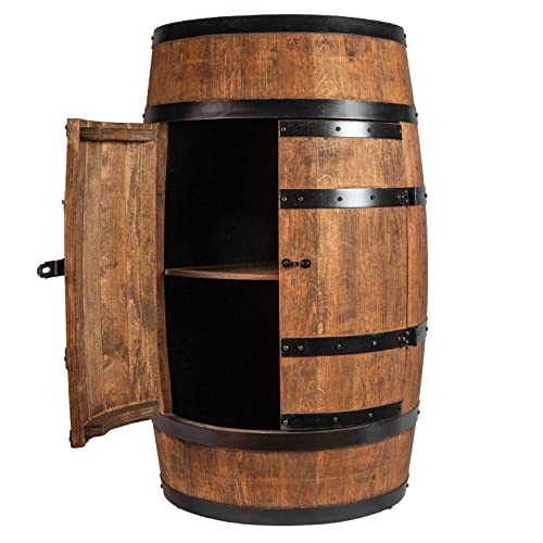 CREATIVE COOPER Weinfass Stehtisch mit Tür - Alkoholschrank Flaschenregal Holz Regale - Holzfass - Fassmöbel - Wine Rack - Wineregal - Weinbar - Fass bar mit Tür - Fassbar minibar 80Cm High (Wenge) von CREATIVE COOPER