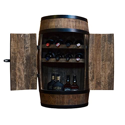 CREATIVE COOPER Weinfass Stehtisch mit Tür und Weinliegen - Alkoholschrank Flaschenregal - Holzfass - Fassmöbel - Wine Rack - Wineregal Holz - Weinbar - Fass bar mit Tür - Fassbar 80cm (Wenge) von CREATIVE COOPER