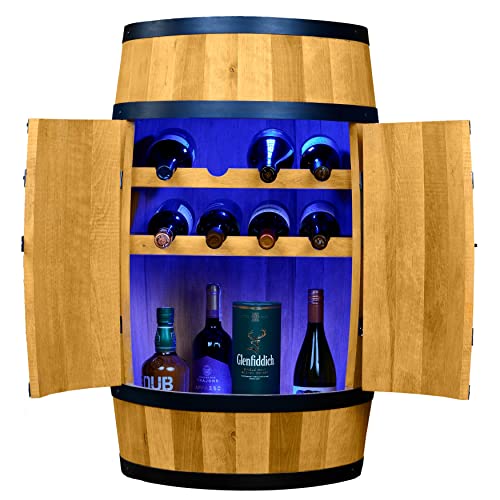 CREATIVE COOPER Weinregal Holz mit Tür mit LED RGB - Weinliegen - Alkoholschrank Flaschenregal - Holzfass - Fassmöbel - Weinfass - Weinbar - Fass bar mit Tür - 80 cm Eiche von CREATIVE COOPER