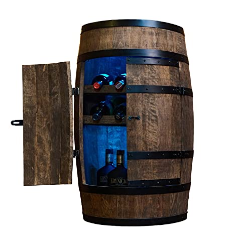 CREATIVE COOPER Weinregal Holz mit Tür mit LED RGB - Weinliegen - Alkoholschrank Flaschenregal - Holzfass - Fassmöbel - Weinfass - Weinbar - Fass bar mit Tür - 80 cm Wenge von CREATIVE COOPER