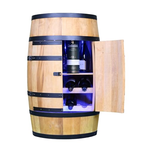 CREATIVE COOPER Weinregal Holz mit Tür mit LED RGB - Weinliegen und Regal - Alkoholschrank Flaschenregal - Holzfass - Fassmöbel - Weinfass - Weinbar - Fass bar mit Tür - 80 cm Eiche von CREATIVE COOPER