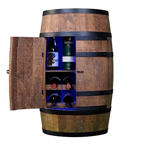 CREATIVE COOPER Weinregal Holz mit Tür mit LED RGB - Weinliegen und Regal - Alkoholschrank Flaschenregal - Holzfass - Fassmöbel - Weinfass - Weinbar - Fass bar mit Tür - 80 cm Wenge von CREATIVE COOPER