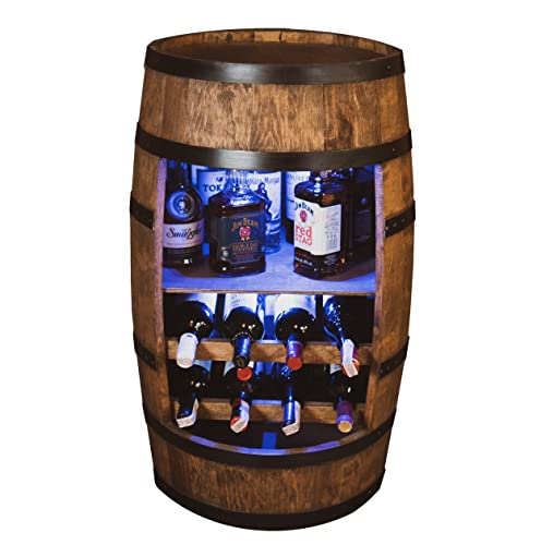 CREATIVE COOPER Weinschrank mit Regal und Weinliege - LED RGB - Retro Weinregal - 80 cm x 50 cm - Erlenholz Fassbar - Farbe wenge von CREATIVE COOPER