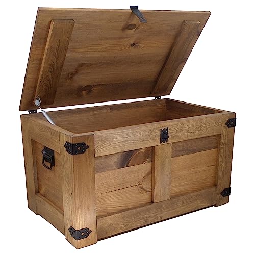 CREATIVE COOPER holzbox, schatztruhe, aufbewahrungsbox, betttruhe, rustikal truhentisch, couchtisch, spielzeugkiste, 77x49x45 cm, Handarbeit holztruhe, Eco Holzöl Braun von CREATIVE COOPER