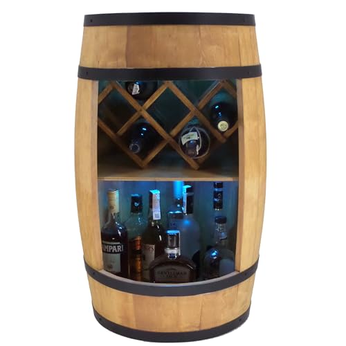 CREATIVE COOPER Fass bar LED RGB mit Weinhalter - Weinregal - Holzfass Hausbar 80x50cm - Rustikaler deko Barschrank Weinständer – Weinschrank (Hellbraun) von CREATIVE COOPER