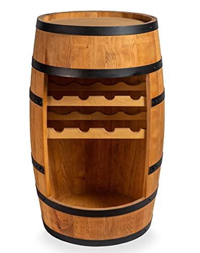 Weinfass Stehtisch - Mini Bar Regal mit Wine Bottle Holder - Alkohol Shrank - Flaschenregal Holz Regale - Holzfass Deko Hausbar Theke - Fassmöbel - 8x Flashenhalter - Fassbar Minibar 80cm (Eiche) von CREATIVE COOPER