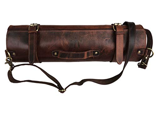 Ledermesser Aufbewahrungstasche | Elastisch und erweiterbar 11 Taschen | Verstellbarer / abnehmbarer Schultergurt | Reisefreundliche Kochmesser-Etui-Rolle von CREATIVE LEATHER ART