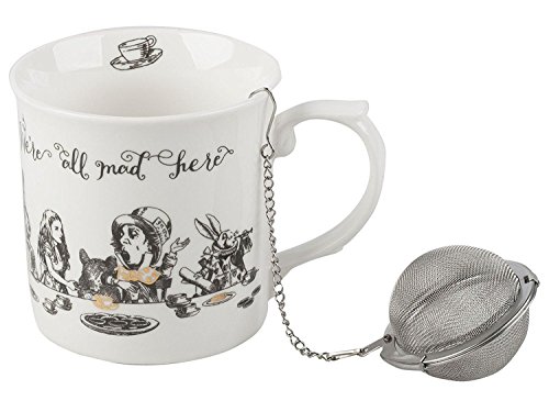 Victoria and Albert Alice im Wunderland Porzellan-Geschenkset mit Tasse und Teesieb aus Edelstahl, 300 ml von CREATIVE TOPS