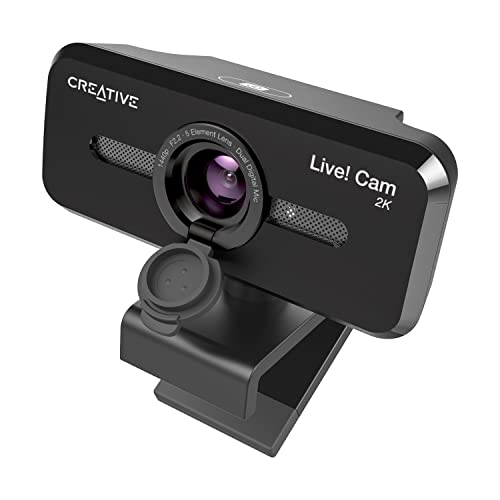 Creative Live! Cam Sync V3 2K-QHD-USB-Webcam mit 4-fachem Digitalzoom und Mikrofonen, 1080p HD, bis zu 95° Sichtfeld, Objektivabdeckung, für PC und Mac von CREATIVE