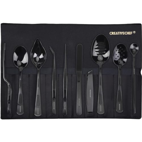 CREATIVECHEF Satz von 10 Küchenzangen Chef Plating Tools Culinary Kit, Präzisionszangen Spezialität Chef Plating Kit für die Dekoration von Lebensmitteln, professionelle Küche Geheimnis, schwarz (10) von CREATIVECHEF