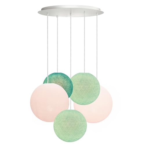 CREATIVECOTTON Dreistrahlige höhenverstellbare LED Hängelampe mit handgearbeiteten Kugeln aus Baumwolle (Aqua - 5-flammig) von CREATIVECOTTON