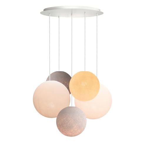 CREATIVECOTTON Fünfstrahlige höhenverstellbare LED Hängelampe mit handgearbeiteten Kugeln aus Baumwolle (Stone - 5-flammig) von CREATIVECOTTON
