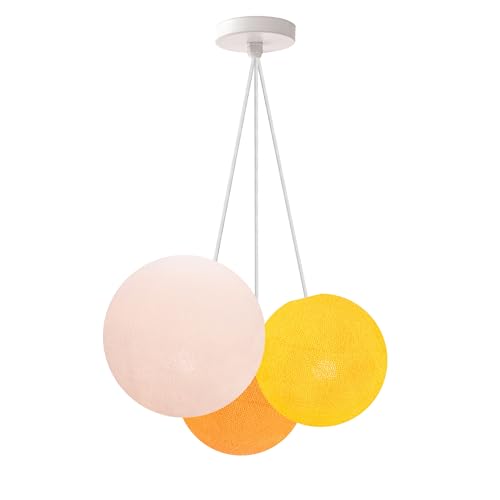 CREATIVECOTTON Dreistrahlige höhenverstellbare LED Hängelampe mit handgearbeiteten Kugeln aus Baumwolle (Sunrise - 3-flammig) von CREATIVECOTTON