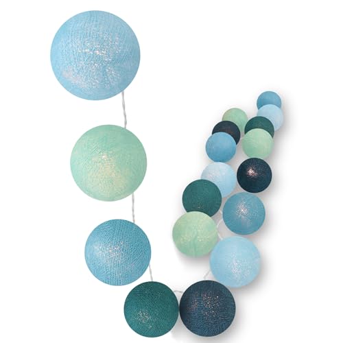 CREATIVECOTTON LED Lichterkette mit Cotton Balls inkl. Timer und Dimmer (35 Kugeln, Meeresbrise) von CREATIVECOTTON
