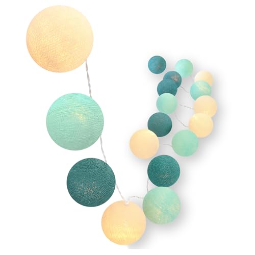 CREATIVECOTTON LED Lichterkette mit Cotton Balls inkl. Timer und Dimmer (Aqua, 20 Kugeln) von CREATIVECOTTON
