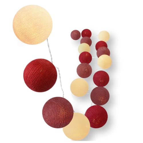 CREATIVECOTTON LED Lichterkette mit Cotton Balls inkl. Timer und Dimmer (Bordeaux, 20 Kugeln) von CREATIVECOTTON