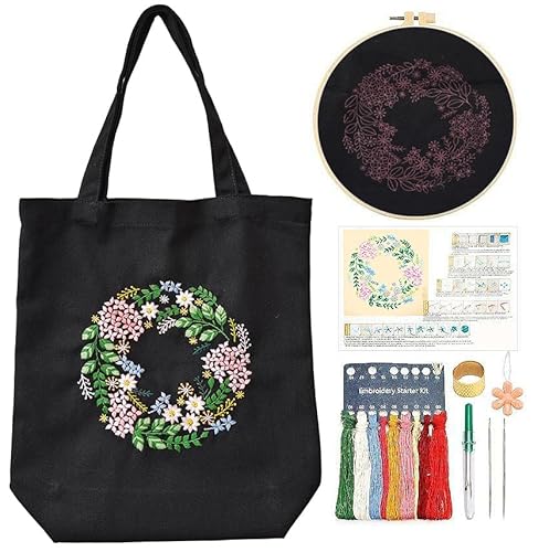 CREAWONDER Stickset aus Segeltuch mit Muster für Anfänger, Kunst und DIY Stickerei-Bastelsets für Erwachsene, inklusive Anleitung, Stickrahmen, Farbfäden und Werkzeug von CREAWONDER