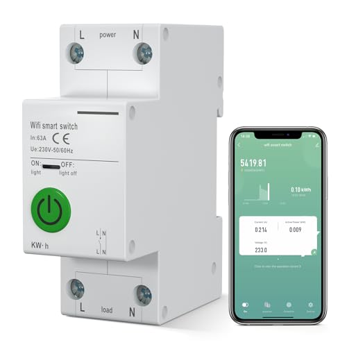 CREECHWA WLAN-Schutzschalter, 2-Polig, Intelligenter Leistungsschalter, 63A, 230V - 50/60Hz, Tuya APP-Unterstützung, Sprachbefehl kompatibel mit Alexa und Google Home, Smart Stromzähler 2p von CREECHWA