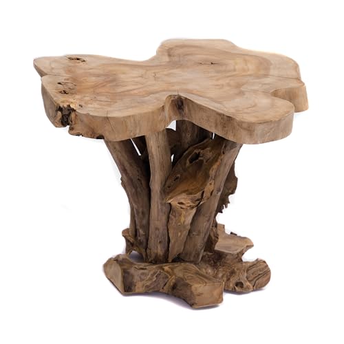 CREEDWOOD BEISTELLTISCH Selva | 40 cm, Teakholz | Äste Couchtisch, Baumscheibe Sofatisch, Baumstamm Pflanzenhocker, massiver Nachttisch, Holz Wohnzimmertisch von CREEDWOOD