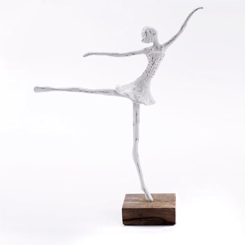 CREEDWOOD Ballerina Figur Ballett I | Mangoholz, weiß, 40 cm | Ballerina Figur auf Sockel, Ballett Tänzerin Deko Skulptur, Tänzer Deko Objekt, Ballett Holz Aufsteller von CREEDWOOD