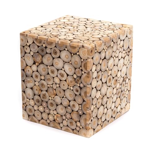 CREEDWOOD Eckiger Holz HOCKER Taro | Teakholz, 45x40 cm | Baumscheiben Beistelltisch, Sitzhocker, Baumstamm Hocker, Sofatisch, Blumenhocker, Nachttisch von CREEDWOOD