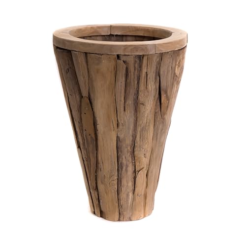 CREEDWOOD Großer ÜBERTOPF Terra | 70x50 cm, Teak | Wurzelholzvase, große Holzvase, Bodenvase, Pflanzentopf, Treibholz Blumentopf, Wurzel Übertopf, Holz Standvase von CREEDWOOD