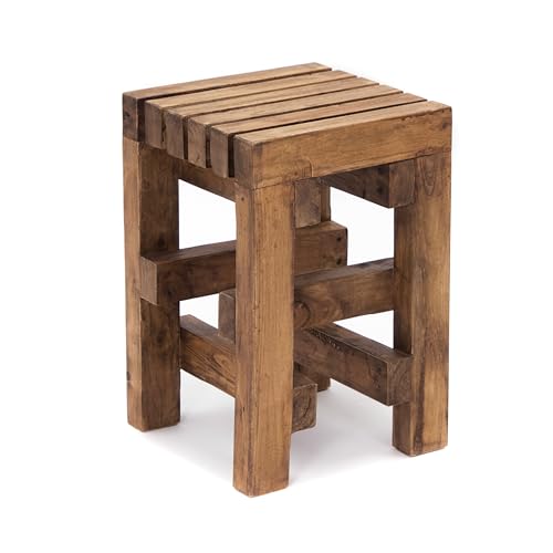 CREEDWOOD Holz HOCKER Tetris | Mahagoni Holz, 45 cm | Sitzhocker, Pflanzenhocker, Blumenhocker, Massivholz Beistelltisch, Naturholz Hocker, Beistellhocker, Nachttisch von CREEDWOOD