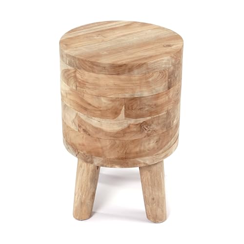 CREEDWOOD Holz SCHEMEL Novi | Teakholz, 45x30 cm | Runder Teakhocker, Holzhocker, Pflanzenhocker, Kleiner Beistelltisch, Sitzhocker, Blumenhocker, Beistellhocker von CREEDWOOD