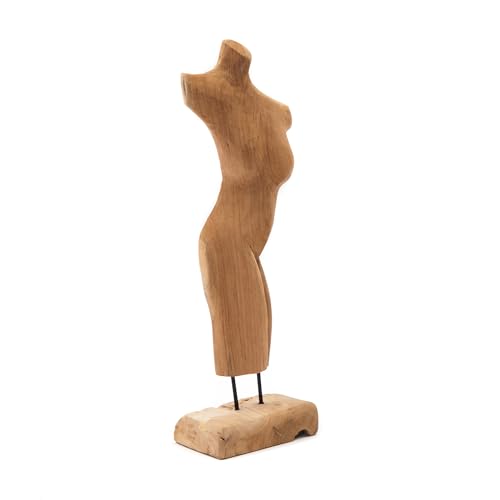 CREEDWOOD Holz SKULPTUR Torso | 57 cm, Teakholz | Weiblicher Torso, Holz Figur, Frau Statue auf Sockel, ästhetischer Körper Skulptur, Torsofigur, dekorative Teak Skulptur von CREEDWOOD