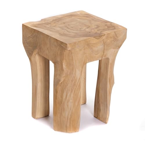 CREEDWOOD Teak HOCKER Quadro | 40 cm, Teakholz | massiver Holzhocker, Blumen Hocker, Nachttisch, Beistelltisch, Baumstamm Hocker, Wurzel Sofatisch, Sitzhocker von CREEDWOOD