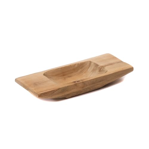 CREEDWOOD Teak Holz Schale Barco 30 | Teakholz, 30 cm | Naturholzschale, Teakschale, Wurzelholzschale, Holz Tablett, längliche Holzschale, Teakholztablett von CREEDWOOD