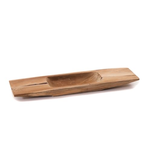 CREEDWOOD Teak Holz Schale Barco 50 | Teakholz, 50 cm | Naturholzschale, Teakschale, Wurzelholzschale, Holz Tablett, längliche Holzschale, Teakholzschale von CREEDWOOD