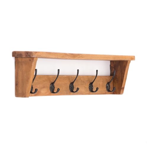 CREEDWOOD WANDGARDEROBE Gerda | 50 cm, 5 Haken, Holz | Hakenleiste mit Ablage, Wandhaken, Kleiderhaken, Flurgarderobe, Handtuchhalter, Küchenregal von CREEDWOOD