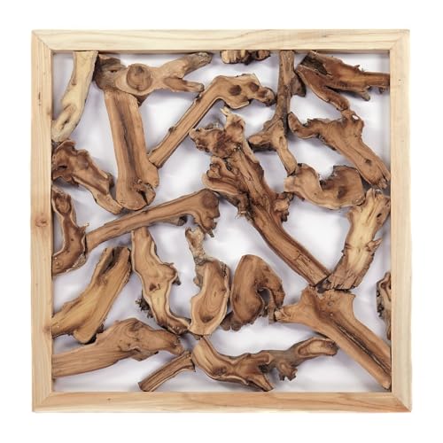 WANDOBJEKT Branch | Teak Treibholz, 56x56cm | Zweige Wandbild, Holz Wanddeko, Wandrelief aus Ästen, Wand Dekobild, Holzzweige mit Rahmen, Wand Skulptur von CREEDWOOD