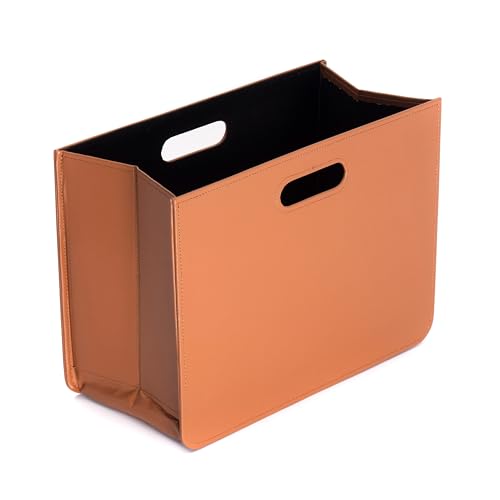 CREEDWOOD ZEITUNGSKORB Business | Kunstleder, Cognac Braun, 40 cm | Faltbare Zeitungsbox, Magazinsammler, Zeitungsständer, Zeitschriftenkorb von CREEDWOOD