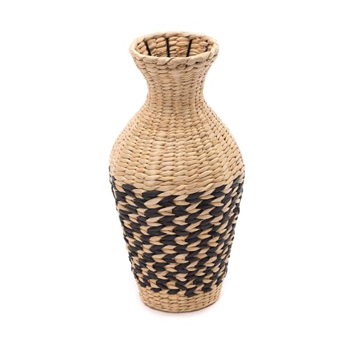 CREEDWOOD Stroh VASE Cuadro | 42x20 cm, Stroh, Schwarz & Natur | Bodenvase, Standvase, Blumenvase, Deko Vase Pampasgras, Kunstgras Wohnzimmervase, Boho Naturvase von CREEDWOOD