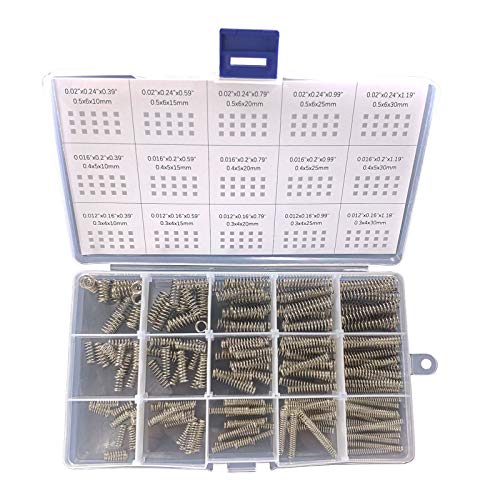 CREEYA Druckfedern-Sortiment-Set, 15 Verschiedene Größen 225 Stück Mini-Edelstahlfedern für Reparaturen, 10 mm - 30 mm Länge, 4-6 mm AD von CREEYA