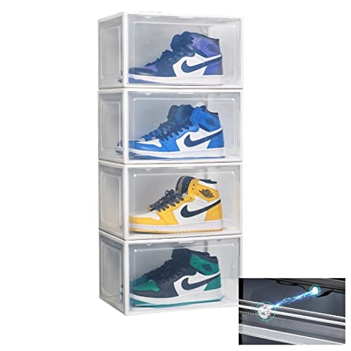 CRELIV Schuhboxen Transparent, 4er Set, Schuhkasten, Stapelbare Schuhorganizer, Schuhkiste, Schuhaufbewahrung mit Magnetischer Seitenöffnung, Aufbewahrungsboxen für Schuhe bis Größe 48 (4 Stück, weiß) CRELIV Schuhboxen Transparent, 4er Set, Schuhkasten, Stapelbare Schuhorganizer, Schuhkiste, Schuhaufbewahrung mit Magnetischer Seitenöffnung, Aufbewahrungsboxen für Schuhe bis Größe 48 (4 Stück, weiß) von CRELIV