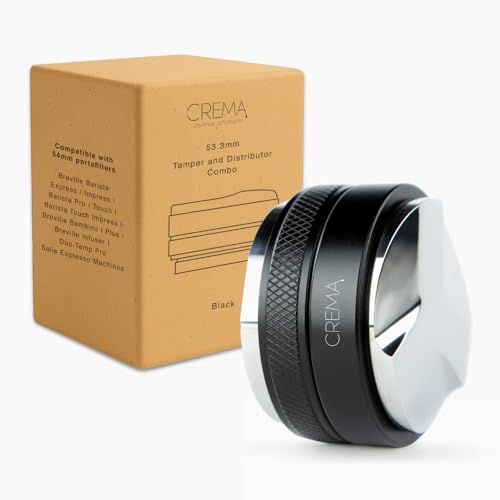 Crema Coffee Products | 53,3 mm Kaffeeverteiler/Nivellierer & Hand-Tamper | passend für 54 mm Breville Siebträger | doppelseitig, verstellbare Tiefe | schöne Espresso-Hand-Tampers von CREMA COFFEE PRODUCTS